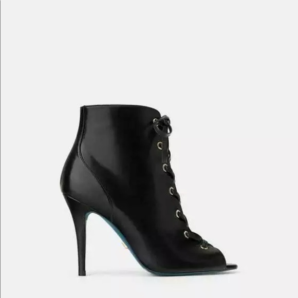 Zara Black Leather LaceUp bootie open-toe Stiletto - Picture 8 of 10